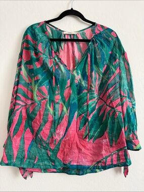 0039 Italy brand blouse with a vibrant tropical print Sz M